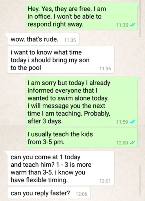 The mother asks the teacher if she can reply faster, even though they told her she is in the office and can’t respond right away. Source: u/pretent_its_witty/ Reddit