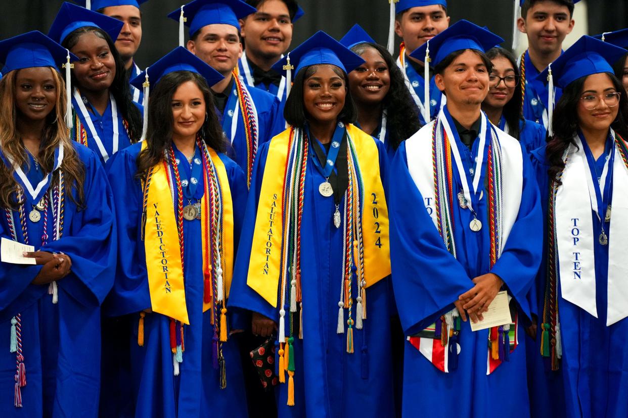 Pahokee High IB program members are pictured before their graduation at the South Florida Fairgrounds on Wednesday May 15, 2024 in West Palm Beach.