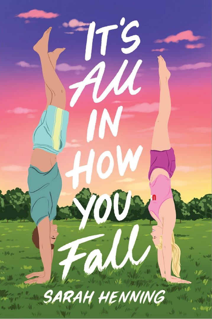 "It's All in How You Fall" cover illustration showing a guy and a girl doing handstands in a field