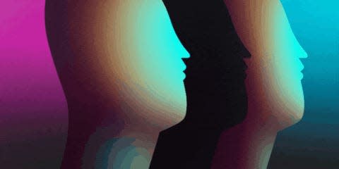 An illustration of three silhouettes. The middle one is glitching, then disappears.