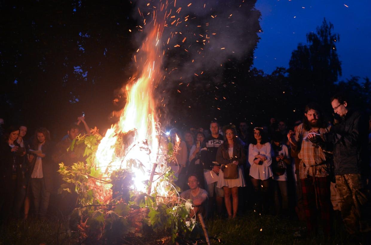 <span class="caption">For Wiccans, celebration of summer solstice is a spiritual practice.</span> <span class="attribution"><a class="link " href="https://www.gettyimages.com/detail/news-photo/participants-during-kupala-night-celebrations-the-slavic-news-photo/1221587700?adppopup=true" rel="nofollow noopener" target="_blank" data-ylk="slk:Artur Widak/NurPhoto via Getty Images;elm:context_link;itc:0;sec:content-canvas">Artur Widak/NurPhoto via Getty Images</a></span>