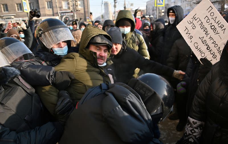 A rally in support of jailed Russian opposition leader Alexei Navalny in Omsk