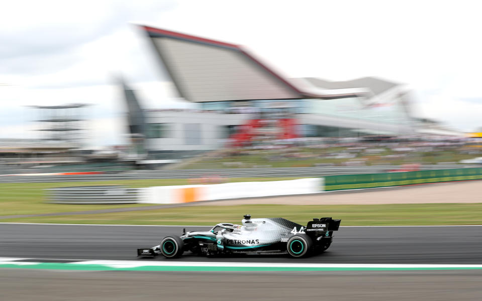 Mercedes' Lewis Hamilton during the British Grand Prix at Silverstone, Towcester. (Photo by David Davies/PA Images via Getty Images)