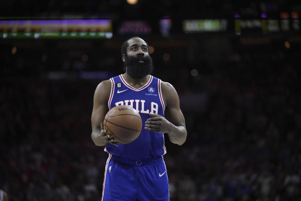 James Harden is hoping for a trade out of Philadelphia, but will it materialize? (AP Photo/Matt Slocum)