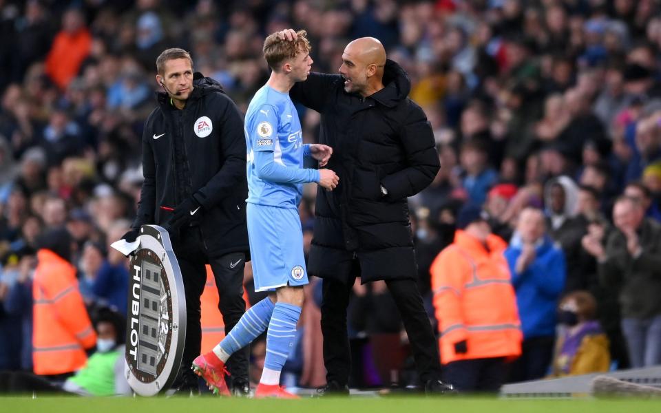 Cole Palmer is substituted by Pep Guardiola during his time at Manchester City