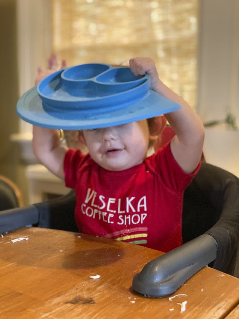 Toddler in a high seat.