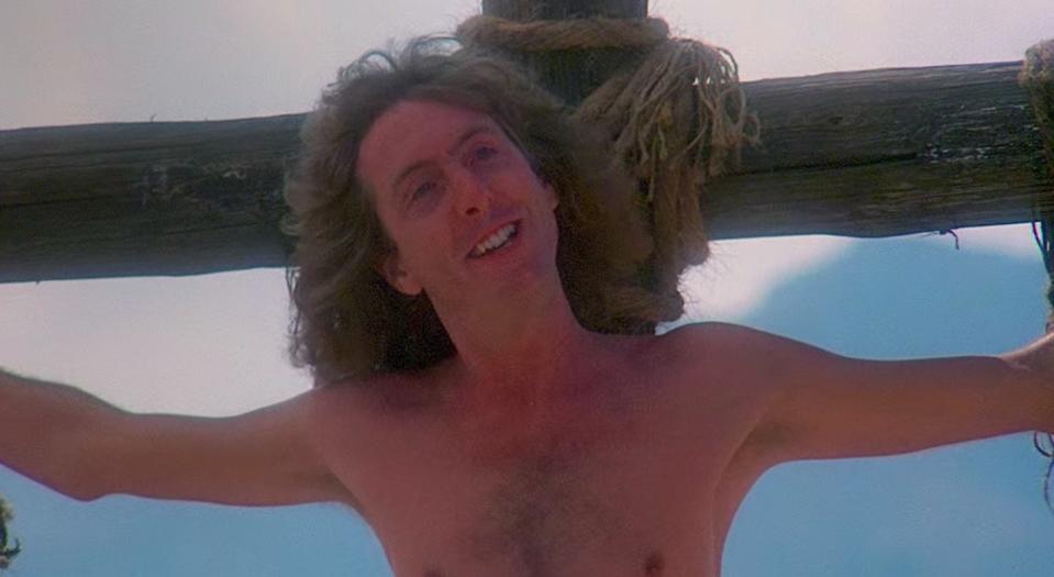 Eric Idle happily singing on a crucifix in "Monty Python's Life of Brian"