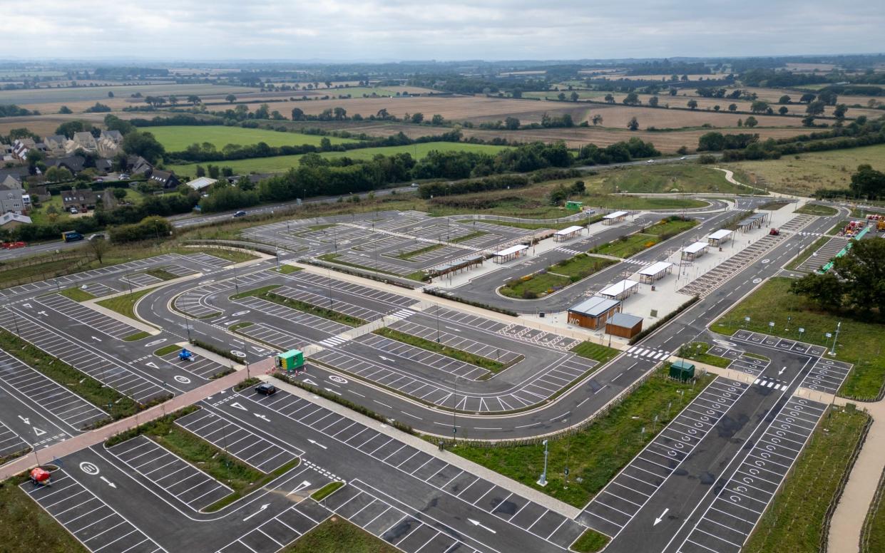 A park and ride car park adjacent to the village of Eynsham, on the outskirts of Oxford