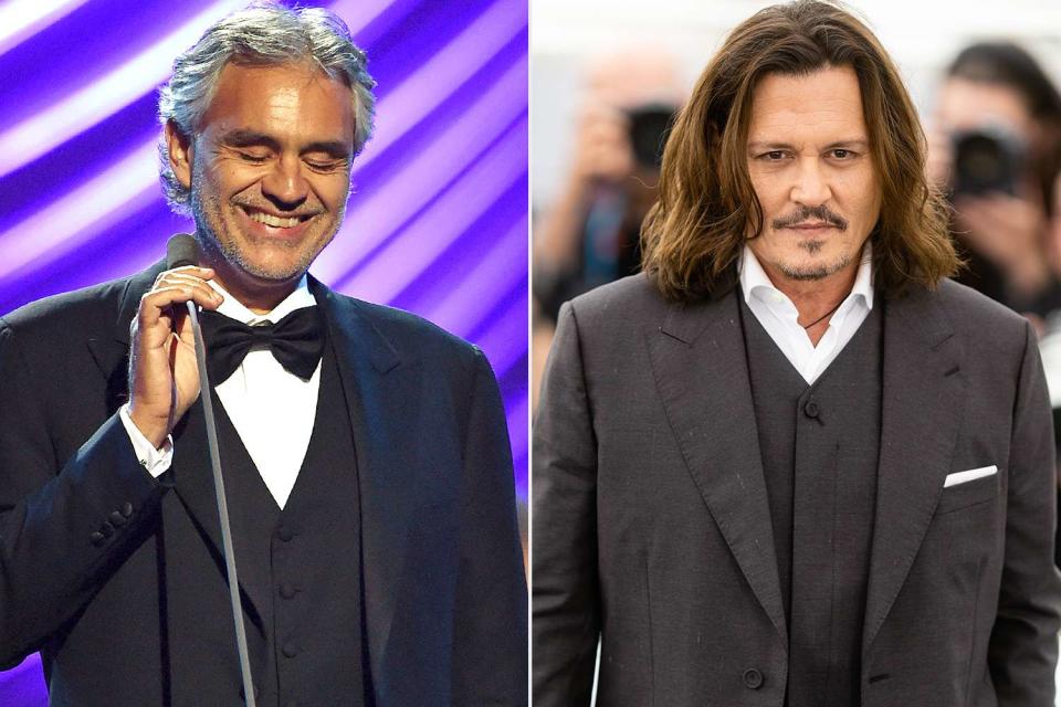 <p>Ethan Miller/Getty Images; Samir Hussein/WireImage</p> Andrea Bocelli and Johnny Depp