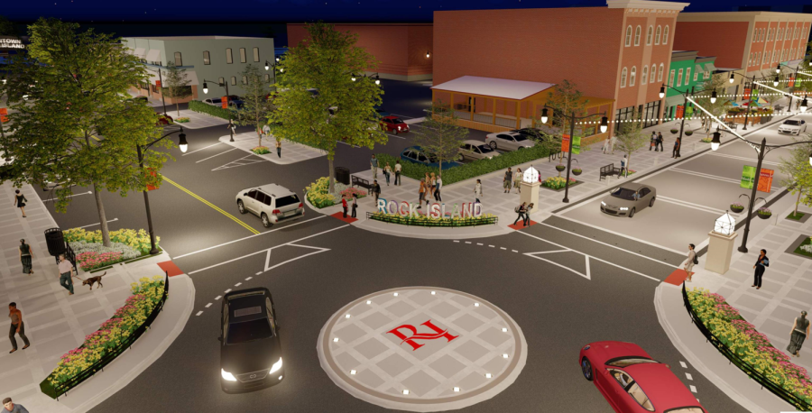 The planned roundabout in downtown Rock Island, 18th Street and 2nd Avenue.