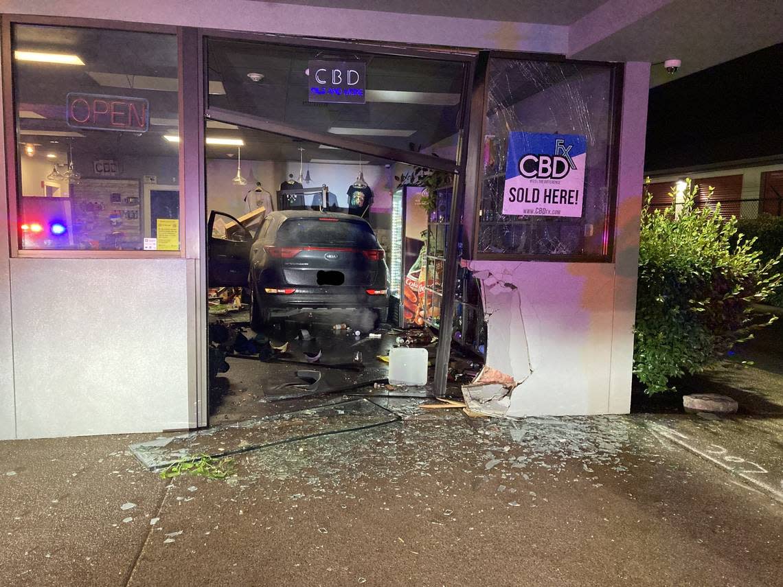 On Oct. 23, unidentified thieves smashed a car through the entrance of The Gallery, a marijuana shop in Pierce County, and ransacked the business. The incident is similar to other recent rammings at marijuana shops in Tacoma and Olympia. (Pierce County Sheriff’s Office)