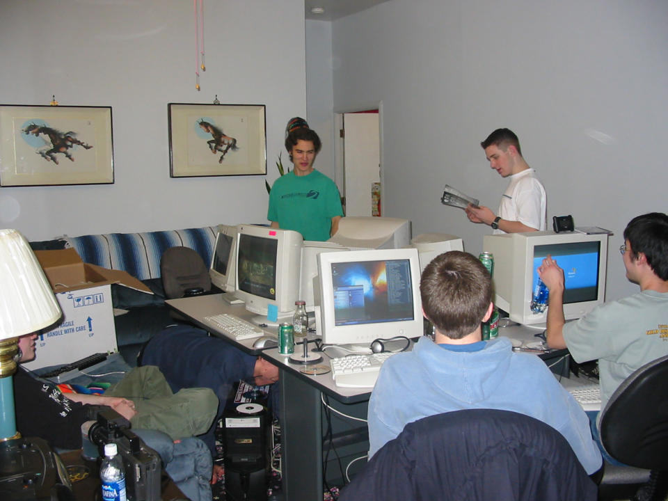 An image of people at a LAN party.