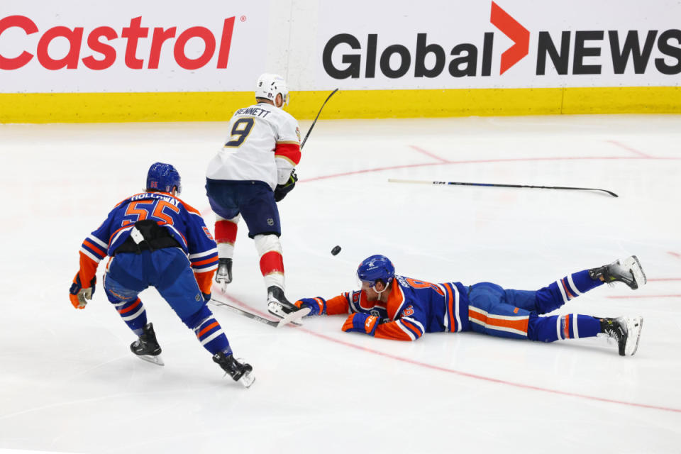 Doug Armstrong was able to acquire Dylan Holloway (55) and Philip Broberg (right) from the Edmonton Oilers when the Oilers chose not to match the offer sheets the Blues tendered.<p><a href="http://imagn.com/setImages/600654/preview/23556583" rel="nofollow noopener" target="_blank" data-ylk="slk:Sergei Belski-USA TODAY Sports;elm:context_link;itc:0;sec:content-canvas" class="link ">Sergei Belski-USA TODAY Sports</a></p>