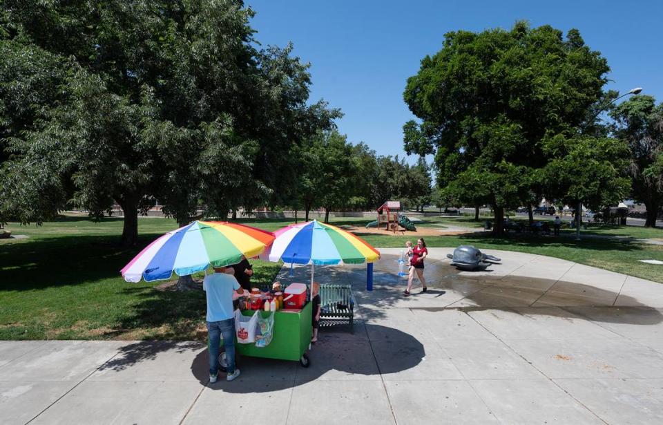 A vendor sells snacks and cold drinks at Marshall Park in Modesto, Calif., Thursday, June 1, 2023.