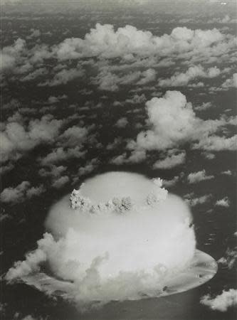 A mushroom cloud rises with ships below during Operation Crossroads nuclear weapons test on Bikini Atoll, Marshall Islands in this 1946 handout provided by the U.S. Library of Congress. REUTERS/U.S. Library of Congress/Handout via Reuters