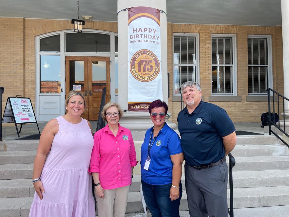 From left, City Council Member Jennifer Hensley, Mayor Barbara Volk, Council Member Debbie Roundtree and Council Member Jerry Smith celebrating the 175th  Anniversary of the City of Hendersonville on Sunday.