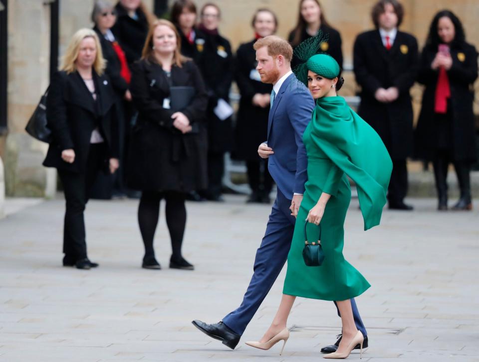 Meghan carrying a Gabriela Hearst bag on her final engagement as a senior royal - AP