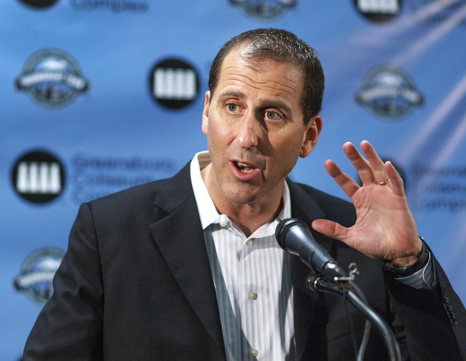 FILE - In this Feb. 19, 2013, file photo, Mike Unger, USA Swimming assistant executive director, speaks in Greensboro, N.C. The U.S. Olympic swimming trials will be split into two meets, a radical change that is designed to provide safer conditions in the midst of the coronavirus pandemic, USA Swimming announced Tuesday, Jan. 25, 2021. “Our number one priority was to find a way to host trials in the safest possible environment while also giving the athletes the best opportunity to succeed," said Mike Unger, USA Swimming's chief operating officer. (AP Photo/News & Record, Jerry Wolford, File)