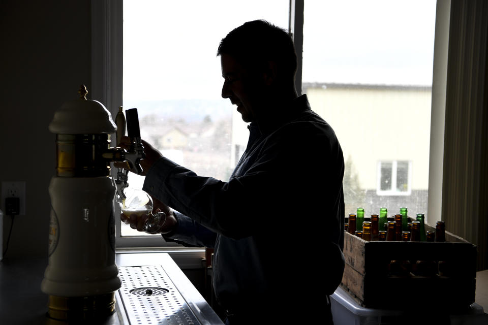 ARVADA, CO - MARCH 29: Keith and Jodi Villa pose for a picture at the headquarters for Ceria Beverages on Thursday, March 29, 2018. Keith Villa is the creator of Blue Moon, the popular Belgian-style white beer produced by Coors. The Villas are working under their brand Ceria to create what they believe is the first ever THC-infused non-alcoholic beer. They plan to release their first batch by the end of 2018 in Colorado then expect to expand to Nevada, California and Washington in the coming year. (Photo by AAron Ontiveroz/The Denver Post via Getty Images)