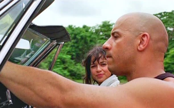 Michelle Rodriguez and Vin Diesel in 'Los Bandoleros'