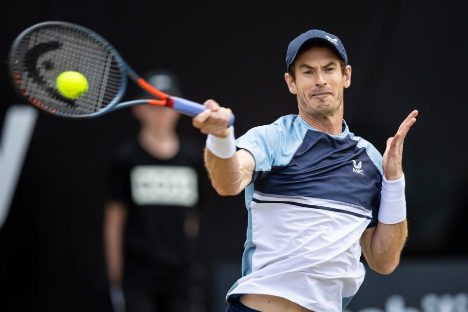 Andy Murray in action against Stefanos Tsitsipas (AP)