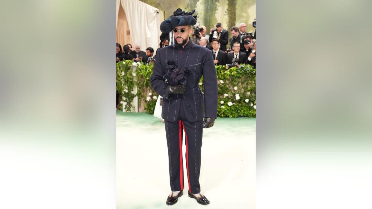 <div>NEW YORK, NEW YORK - MAY 06: Bad Bunny attends the 2024 Met Gala Celebrating "Sleeping Beauties: Reawakening Fashion" at The Metropolitan Museum of Art on May 06, 2024 in New York City. (Photo by Jeff Kravitz/FilmMagic)</div>