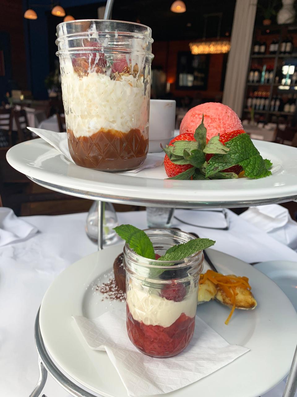 If you go to Bleu for steak, be sure to leave room for dessert. The dessert sampler plate at Bleu Restaurant in the Mashpee Commons features six different treats in a two-tiered tray.