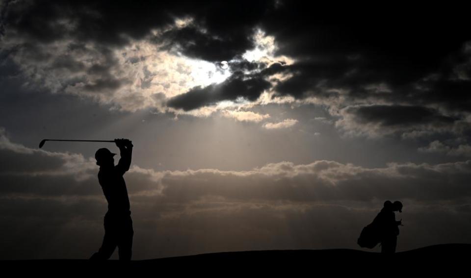 Scott Jamieson plays his second shot on the 18th hole during the third round.