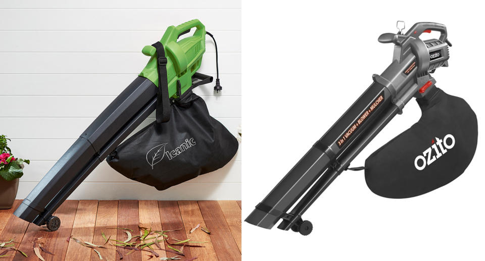 On the left is Coles' Icanic blower and on the right is Bunnings' Ozito blower - both $29. 