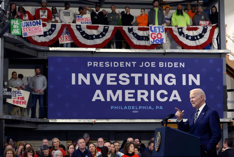 Biden durante su discurso de este jueves en el Finishing Trades Institute