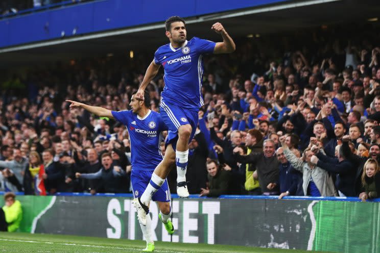 Diego Costa celebrates opening the scoring for Chelsea against Middlesbrough