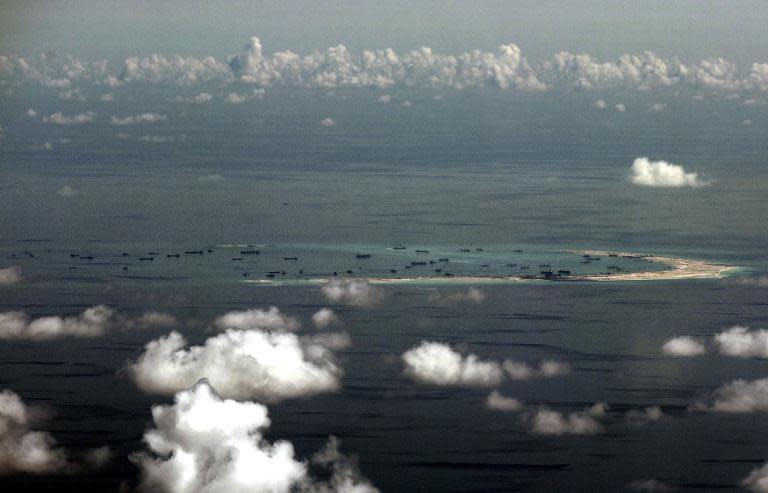 Alleged on-going reclamation by China on Mischief Reef in the Spratly group of islands in the South China Sea, west of Palawan, on May 11, 2015