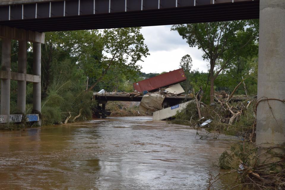 Scenes along Swannanoa River Road show the utter destruction left in the wake of flooding resulting from Tropical Storm Helene.