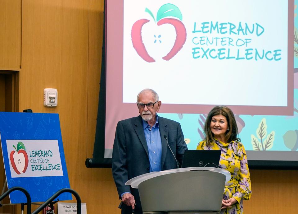 Gale Lemerand and Forough Hosseini during the ribbon-cutting ceremony for the Lemerand Center of Excellence at Daytona State College, Monday, Nov. 6, 2023.