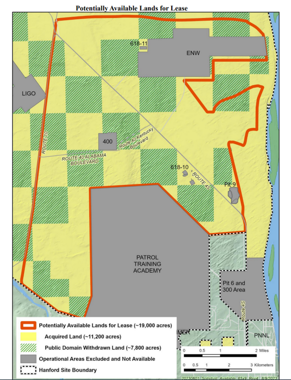 The Department of Energy released this map showing the location of 19,000 acres at the Hanford nuclear reservation proposed for clean energy generation leases.