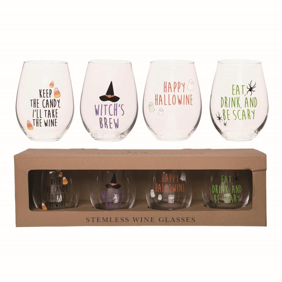 <p><a href="https://go.redirectingat.com?id=74968X1596630&url=https%3A%2F%2Fwww.pier1.com%2Fproducts%2Fglass-clear-halloween-18oz-stemless-wine-glasses-set-of-4%3Fvariant%3D42424582340775&sref=https%3A%2F%2Fwww.bestproducts.com%2Fhome%2Fdecor%2Fg33549584%2Fchic-halloween-wine-glasses%2F" rel="nofollow noopener" target="_blank" data-ylk="slk:Shop Now;elm:context_link;itc:0;sec:content-canvas" class="link ">Shop Now</a></p><p>Clear Halloween Stemless Wine Glasses (Set of 4)</p><p>$47.95</p><p>pier1.com</p>