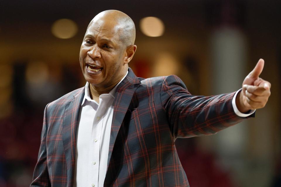 Louisville head coach Kenny Payne reacts during the second half of an NCAA college basketball game against Boston College, Wednesday, Jan. 25, 2023, in Boston. (AP Photo/Greg M. Cooper)