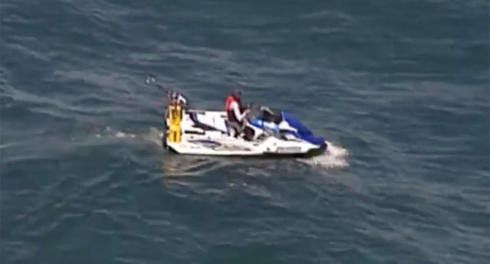 A jet ski unit was dispatched to bring the kayaker back to shore. Image: 7 News