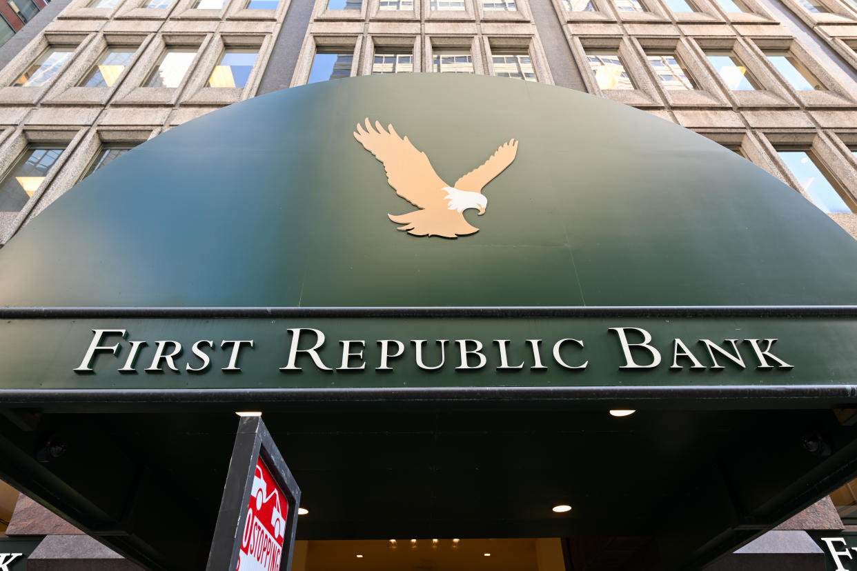 SAN FRANCISCO, CA - MARCH 16: First Republic Bank headquarters is seen on March 16, 2023 in San Francisco, California, United States. Eleven banks poured $30 billion in deposits to save First RepublicBank, according to a joint statement by US agencies on Thursday. (Photo by Tayfun Coskun/Anadolu Agency via Getty Images)