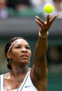 LONDON, ENGLAND - JUNE 21: Serena Williams of the United States serves during her first round match against Aravane Rezai of France on Day Two of the Wimbledon Lawn Tennis Championships at the All England Lawn Tennis and Croquet Club on June 21, 2011 in London, England. (Photo by Julian Finney/Getty Images)