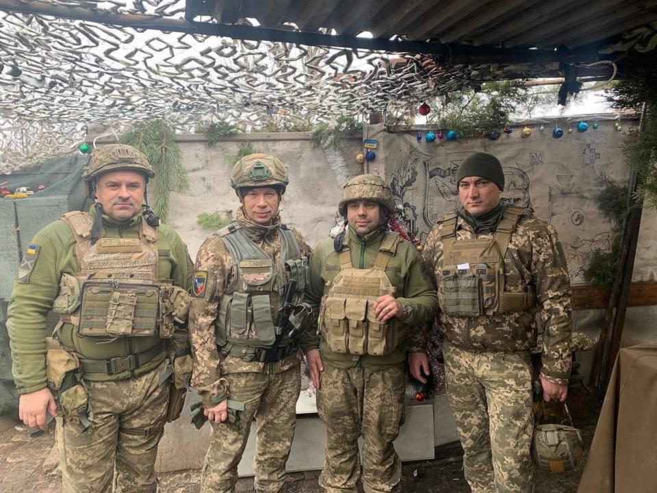 PHOTO: Col. Oleh Avtomeenko, left, with fellow soldiers in Avdiivka, Donetsk region, Ukraine, in 2019, in a handout photo.  (Oleh Avtomeenko)