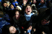 <p>Anti-abortion rights activists celebrate lawmakers voted against a bill legalizing abortion, in Buenos Aires, Argentina, Aug. 9, 2018. (Photo: Agustin Marcarian/Reuters) </p>