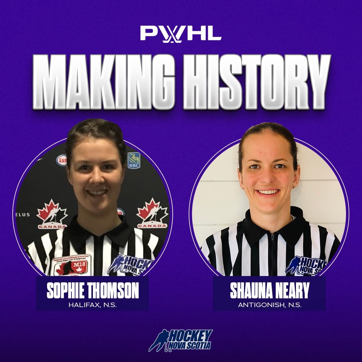 Sophie Thomson and Shauna Neary recently officiated two PWHL games. (Hockey Nova Scotia/Facebook - image credit)