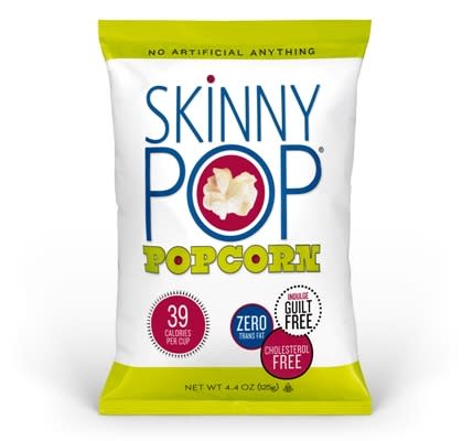 <p>Skinny Pop</p><p>Watch out! This stuff is seriously addicting. But no worries, there are only 100 calories per bag. <a href="http://j.mp/1UOULyo" rel="nofollow noopener" target="_blank" data-ylk="slk:Skinny Pop;elm:context_link;itc:0;sec:content-canvas" class="link ">Skinny Pop</a> ($9 for 6)</p>