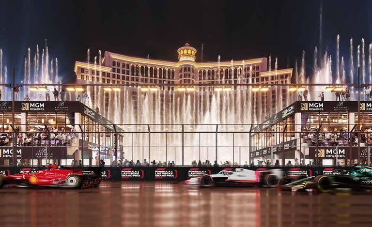 Las fuentes de Bellagio, sobre el boulevard Las Vegas Strip, parte del escenario del circuito que visitará el próximo fin de semana la Fórmula 1