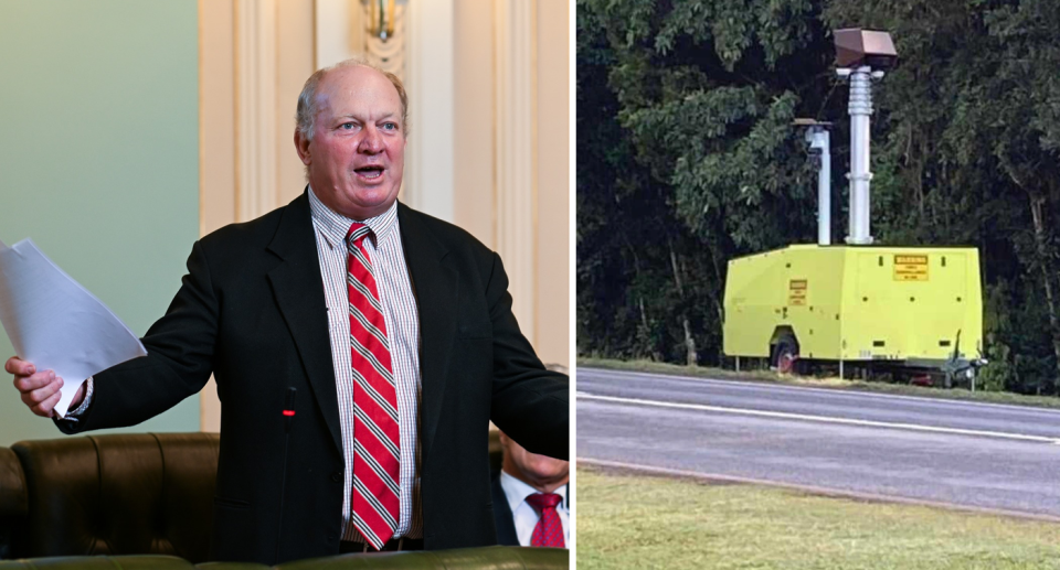 Local MP Shane Knuth and the Malanda speed camera in question. 