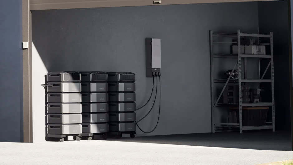 The Ecoflow Delta Pro Ultra battery in a garage