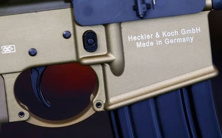 A HK417 assault rifle manufactured by Heckler & Koch is pictured during a guided media tour at arms factory Heckler & Koch in Oberndorf, 80 kilometers southwest of Stuttgart, Germany, May 8, 2015. REUTERS/Ralph Orlowski