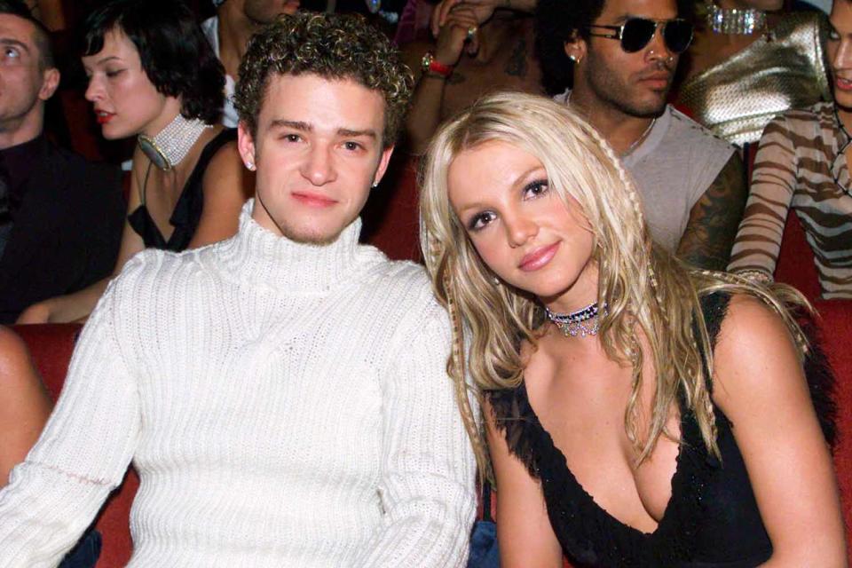 <p>Dave Hogan/Getty</p> Justin Timberlake and Britney Spears in New York City in September 2000