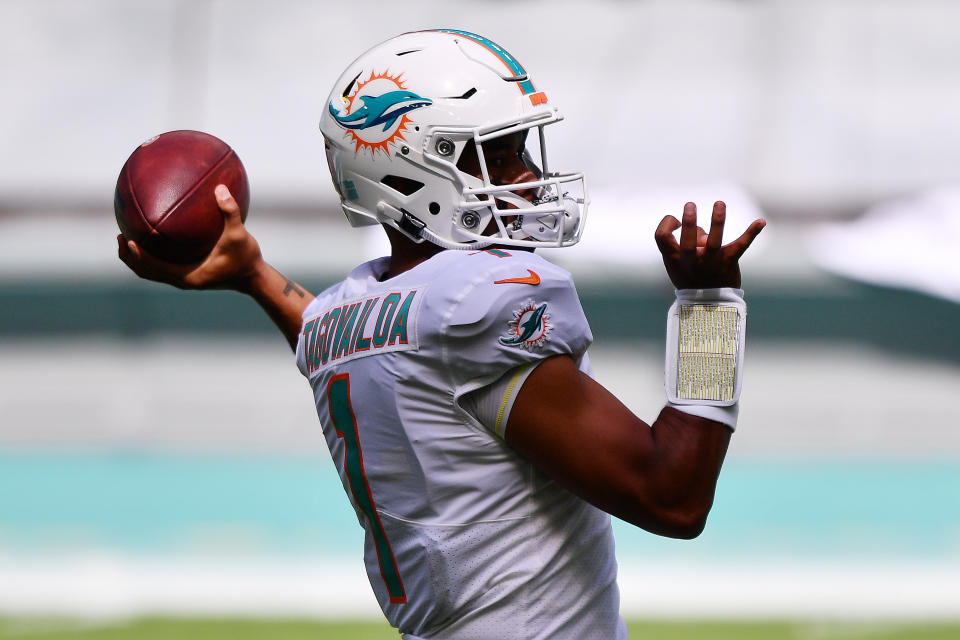 Miami Dolphins QB Tua Tagovailoa made his first NFL start Sunday against the Los Angeles Rams at Hard Rock Stadium. (Photo by Mark Brown/Getty Images)